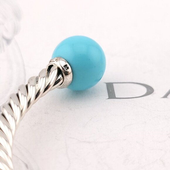 David Yurman Sterling Silver Diamonds & Turquoise Solari 3.5mm Bangle Bracelet - Picture 9 of 10